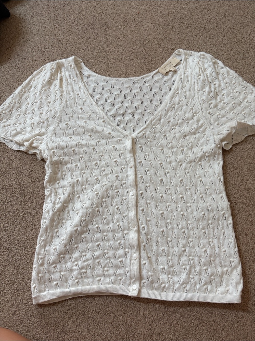 Sezane Women's White Open-Knit Short Sleeve Cardigan